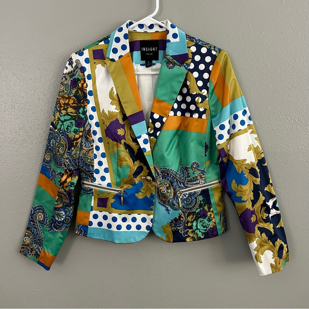 Insight New York Multi Print Blazer 6 Jacket Polka Dot Paisley Artsy Maximalist